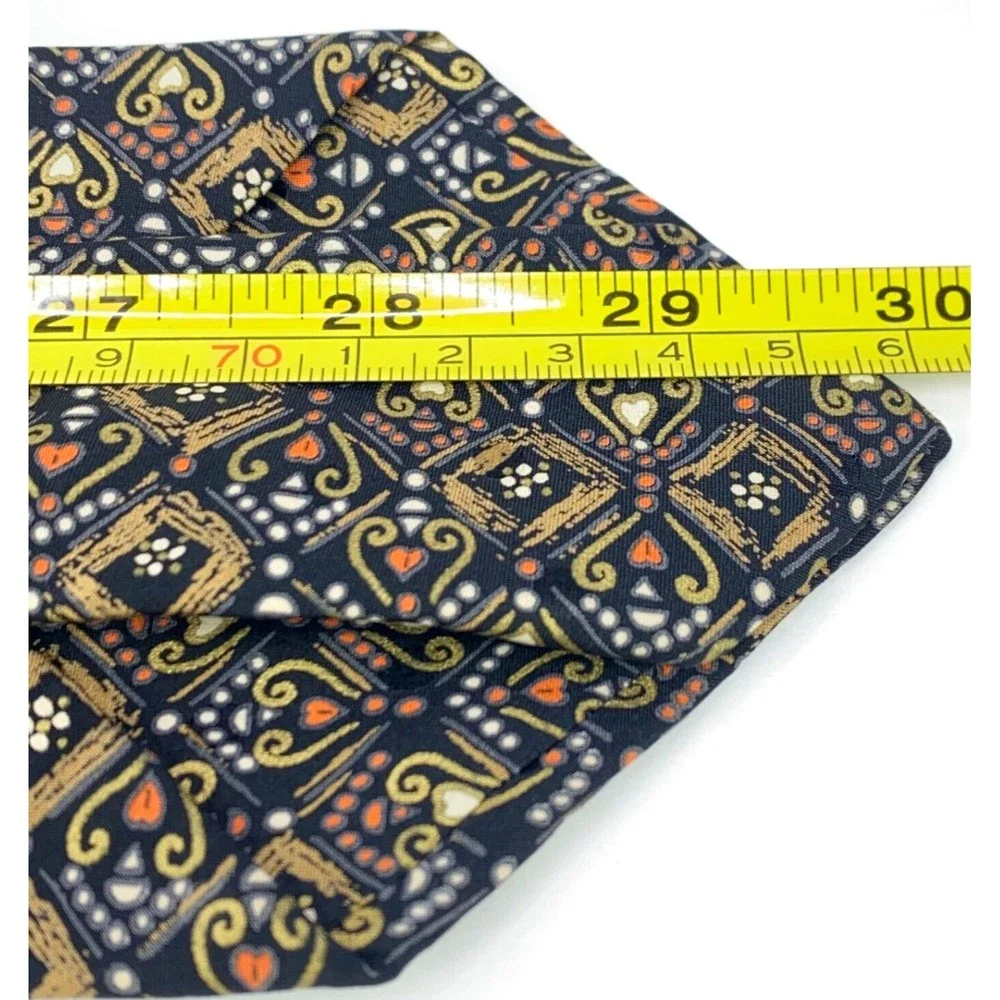 BRIONI Roma Black Gold Orange Gray Tie Mens Hearts Circles Art Necktie 60